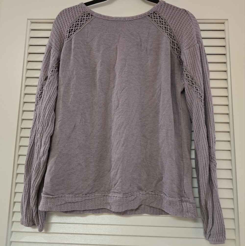 Knox Rose - Purple Boho Crochet Detail Long-Sleeve Top